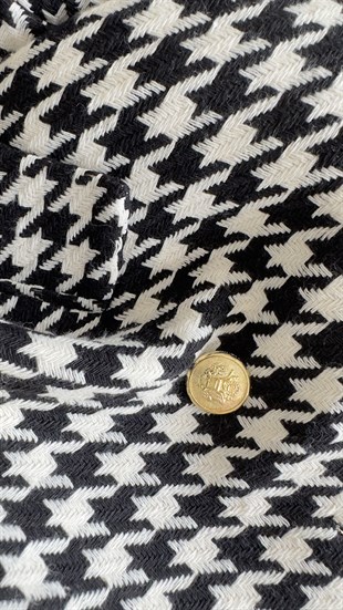 Kazayağı Desen Gold Düğme Blazer Ceket
