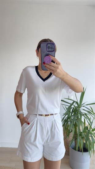 Beyaz V Yaka Massi Tshirt