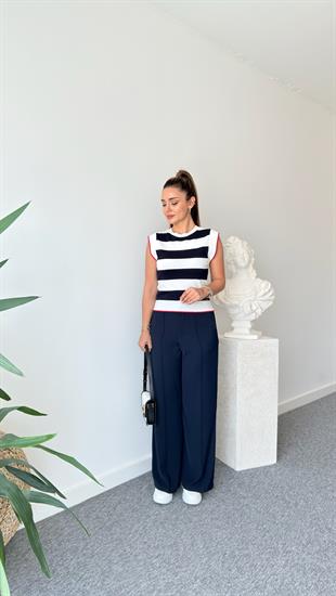 Çizgili Çift Renk Triko Atlet