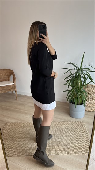 Yakası Yazılı Gömlek Detaylı Elbise 