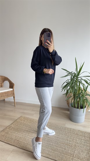 Modal Kumaş Lacivert Basic Sweat