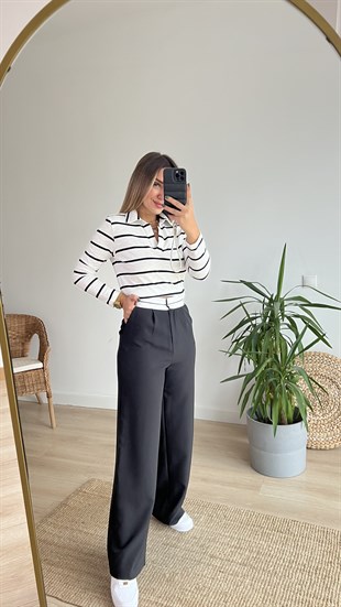 Polo Yaka Çizgili Basic Sweat