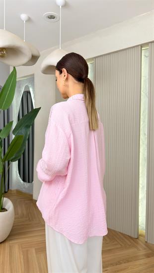 Pembe Minka Parıltılı Taş Detaylı Gömlek