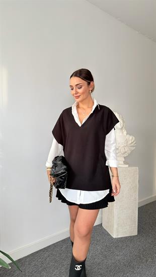 Ön Arka V Salaş Siyah Süveter