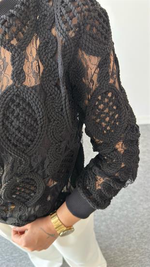 Siyah Lase Örme Edition Sweat 
