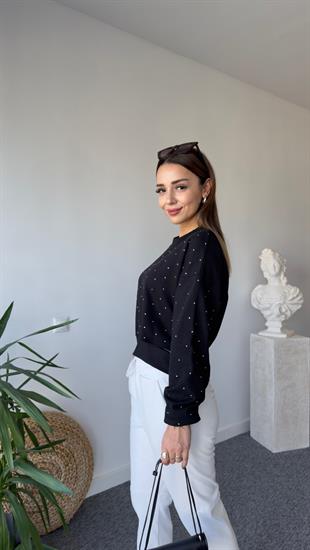 Lines Orj Model Taşlı Siyah Sweat