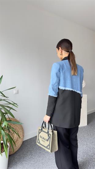 Çapraz Kot Detaylı Siyah Blazer Ceket