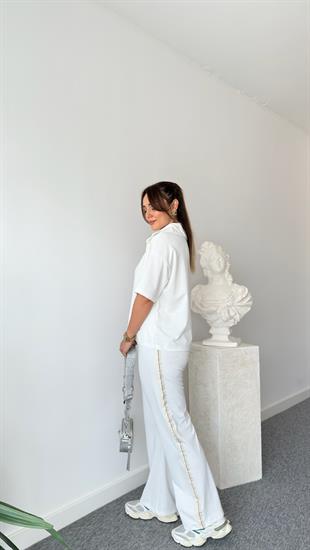 Beyaz Tarija Şerit Detaylı Modal Takım