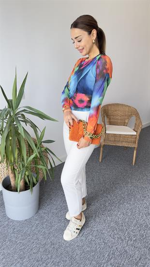 Yandan Büzgü Renkli Crop Bluz