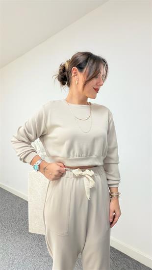 Bej Crop Sweat Modal Takım