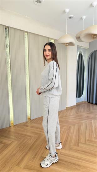 Baja Taş Şeritli Gri Eşofman Takımı