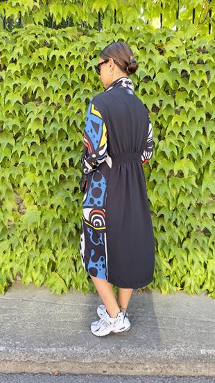 Bel Lastikli Karışık Desen Tasarım Kimono
