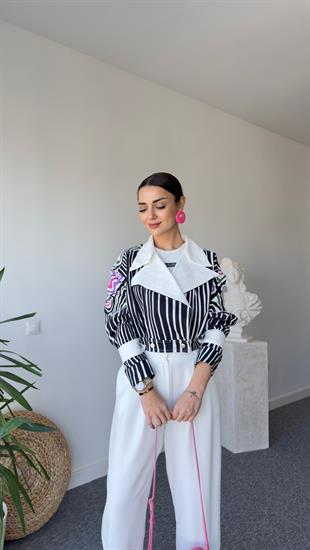 Tori Sırtı Püsküllü Tasarım Zebra Desen Ceket
