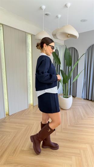 Utira Gömlek Garnili Lacivert Etekli Takım 