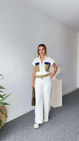 Paraşüt Kumaş Detay Tasarım Beyaz Takım