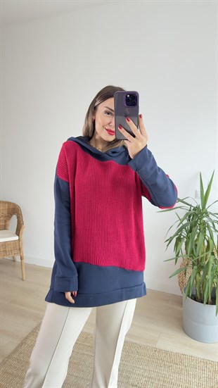 Triko Detaylı Lacivert Sweat