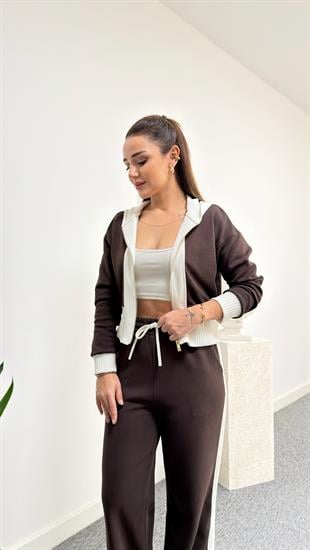 Kahve Stiva Kapüşonlu Sweat Takım