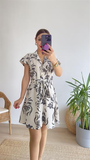 Vina Zra Model Kuşaklı Keten Elbise 