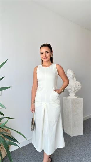 Beyaz Solana Kolsuz Likralı Elbise