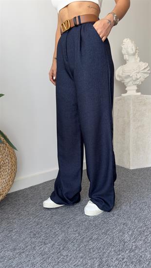 Yün Efekt Lacivert Palazzo Pantolon