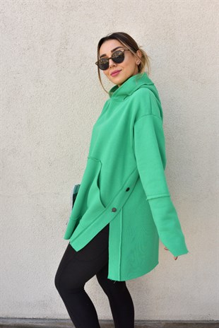 Düğme Detaylı Şardonlu Yeşil Sweat