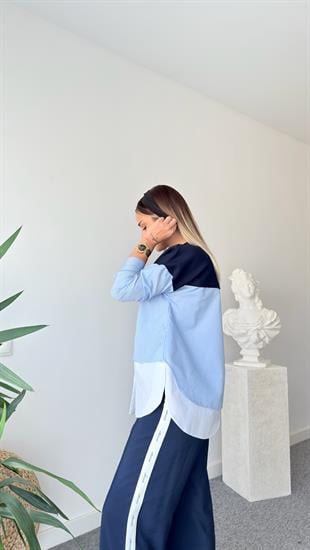 Livya Çizgili Mavi Gömlek Detaylı Sweat