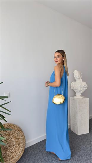 Kolyeli Orj Model Mavi Elbise 