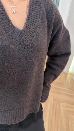 Kahve Honna Etek Ucu Dantel Detaylı Kazak