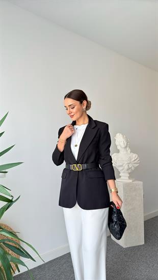 Siyah Tek Düğme Blazer Ceket