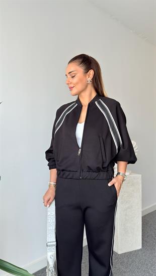 Siyah Oys Model Şerit Detaylı Modal Takım