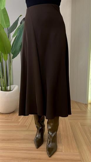 Kahve Moche Asimetrik Saten Etek