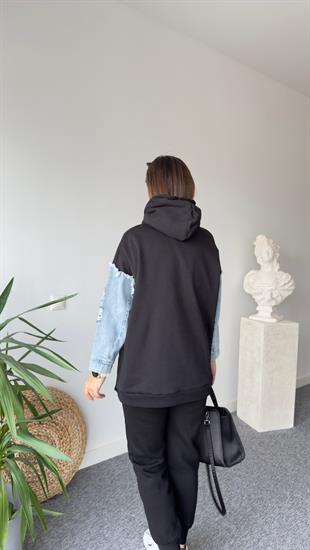Piem Kot Detay Siyah Sweatshirt