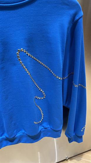 Zımba Baskılı Mavi Sweatshirt