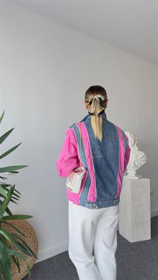 Lucas Pembe Şeritli Denim Mix Ceket