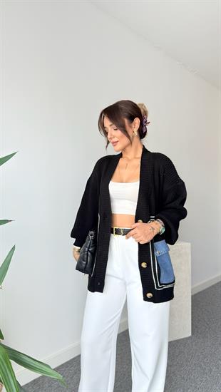 Roho Cebi Kotlu Siyah Triko Hırka