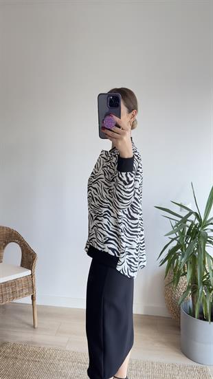 Reto Yaka Taşlı Zebra Desen Ceket