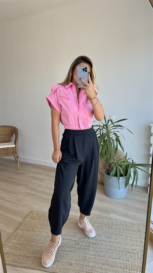 Zımba Detaylı Tasarım Pembe Ceket