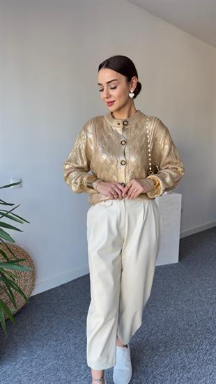Zra Model Örgülü Gold Varak Hırka