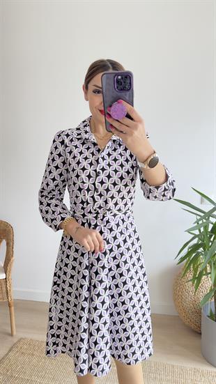 Arlo Mor Desenli Poplin Elbise 