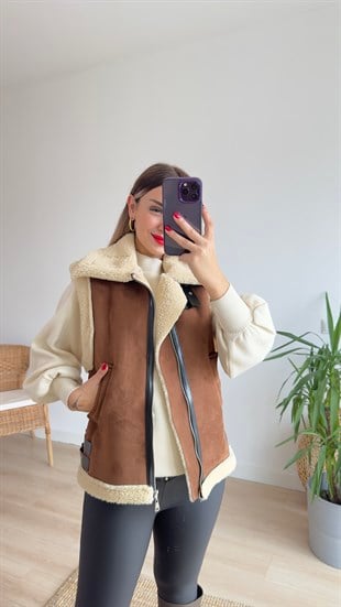 Marka Model Kürklü Nubuk Yelek