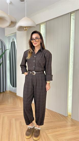 Reyna Ekose Desen Kemerli Balon Pantolon 