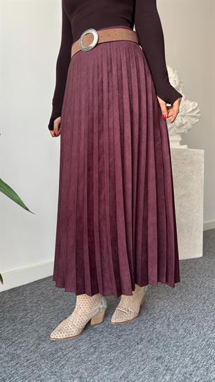 Bordo Nole Zra Model Piliseli Süet Etek