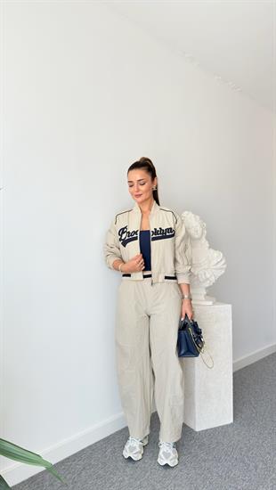 Brooklyn Yazılı Bej Paraşüt Ceket