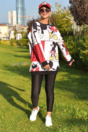 Parçalı Kırmızı Beyaz Mickey Tunik