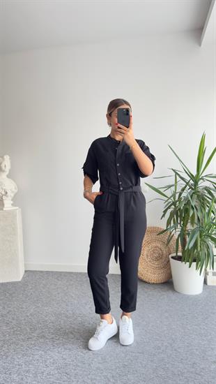 Cumple Kemerli Siyah Tulum