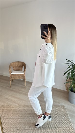 Şardonlu Beyaz Penye Ceket