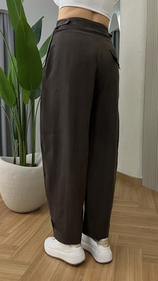 Kahve Paça Düğme Detaylı Pantolon
