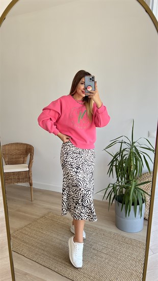 Ny Nakışlı Pembe Sweatshirt