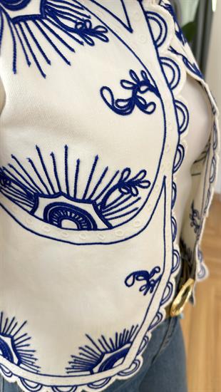 Lumine Mavi Nakış İşlemeli Ceket