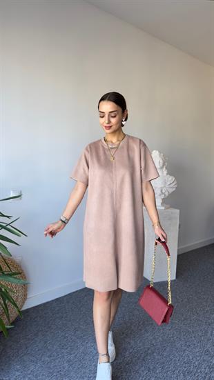 Bej Süet Basic Elbise